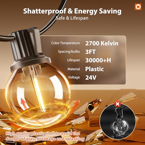 addlon 198' (192'+6') Outdoor Waterproof Solar String Lights w/ 60+4 G40 LED Shatterproof Bulbs and Remote 29. + 50% Off Code RR3VHDI9 - image 7