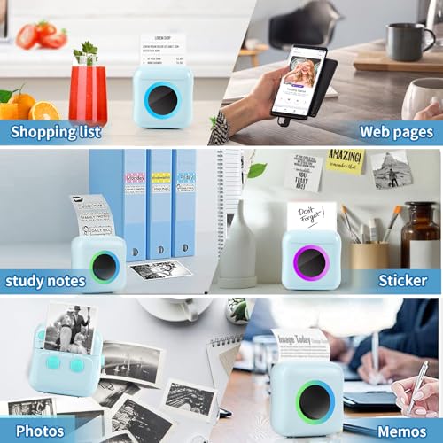 GuKKK Mini Drucker, Mobiler Fotodrucker, Tragbarer Mini Fotodrucker, Wireless Fotodrucker Thermodrucker, mit 11 Rollen Druckerpapie und 5 Buntstifte, Smartphone Bluetooth Drucker, für Liste, Journal