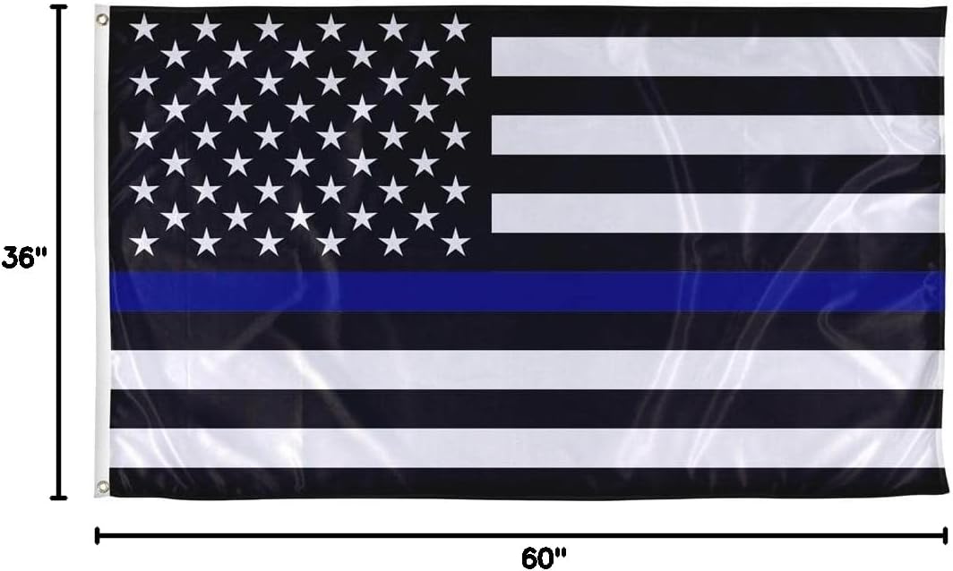 Vispronet 3ft x 5ft Thin Blue Line Flag – Knitted Polyester with Canvas Header & 2 Metal Grommets, Blue Lives Matter Flag, Patriotic Banner with 100% Visibility, Printed in the USA, Flag Only