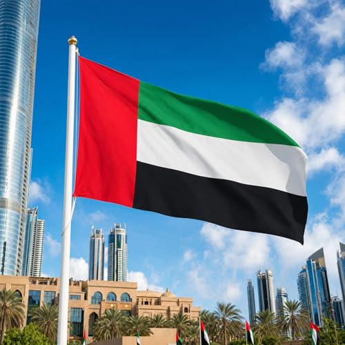 Advanced UAE Flag 90x150cm (3x5 Ft) - UAE Flag Large for Indoor & Outdoor Display - Durable Big Size with Brass Grommets for National Day Decor