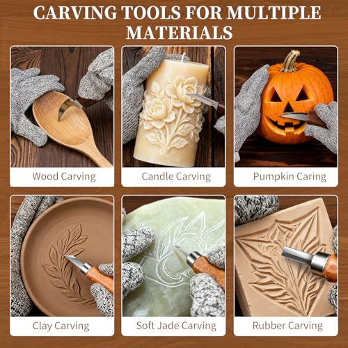 YOYUPETA Wood Carving Kit, 30-Piece Professional Whittling & Carving Tool Set with Walnut Handle Knives, Detail Gouges, Sharpening Stone, Strop & Cut-Resistant Gloves for Adult Hobbyists and Craft Use — view 4
