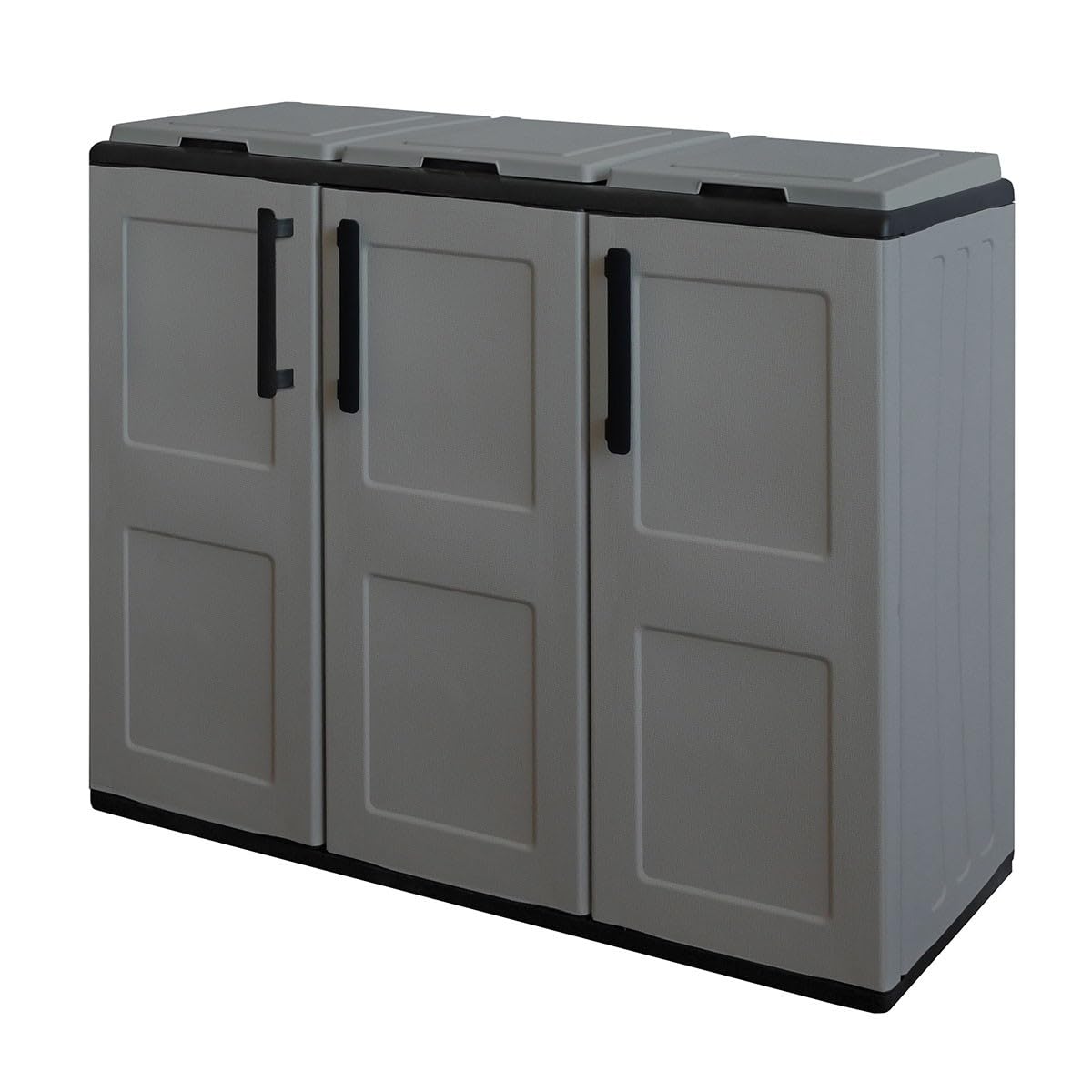 INTEC - Cache Poubelle Extérieur/Intérieur - Abri pour Poubelle de tri Selectif 3 Sacs Gris Dimensions 102 x 37 x 84 cm