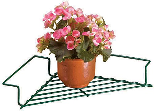 Fox Valley Traders Corner Plant Caddy Storage Shelf, Durable Coated Wire for Indoor/Outdoor Use, Green, 19 ¼” W x 9 ½” W x 2” H