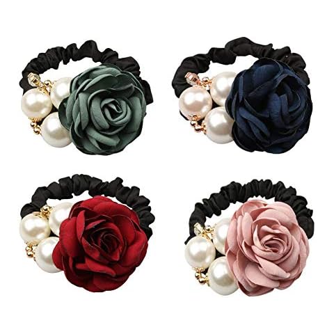 Lovef 4Pcs Korean Fashion Pearl Hair Ties Cover