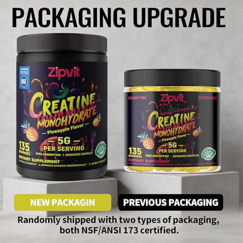 Image of Creatine Monohydrate Gummies, NSF Certified Creatine Gummy, 5g Dose for Men & Women to Support Muscle, Strength, Recovery, Cognitive Health & Memory, Pineapple Flavor, 135 Gummies