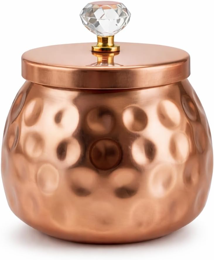 Hammered Copper Finish Metal Storage Box with Lid and Crystal Knob – Decorative Organizer for Jewelry, Kitchen, Bathroom & Home Décor| Dry Fruit storage box | Use for parties, Events | Set of 2
