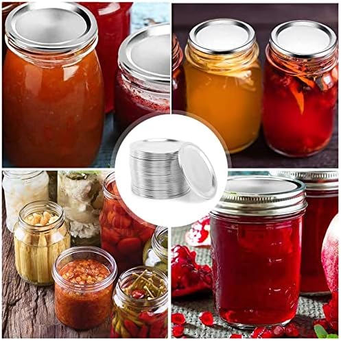 Tbkoly 100 Pcs Regular Mouth 70MM Mason Jar Canning Lids, Reusable Leak Proof Split-Type Silver Lids with Silicone Seals Rings