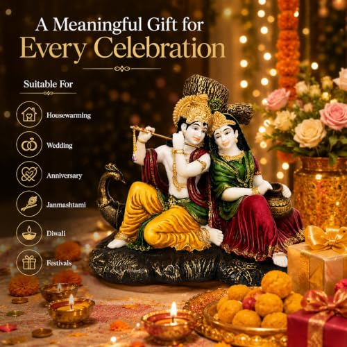 Image of ARMONIA Radha Krishna Murti 11.02 Inch | Premium Marble Dust Radha Krishna Idol with Peacock for Mandir,Home Decor & Office | Radhakrishna Statue Spiritual Gift for Wedding & Housewarming (Multicolor)