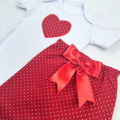 Conjunto Roupa Bebê Menina Body Manga Curta Bordado e Calça Saruel c20178 Tamanho:M;Cor:Vermelho
