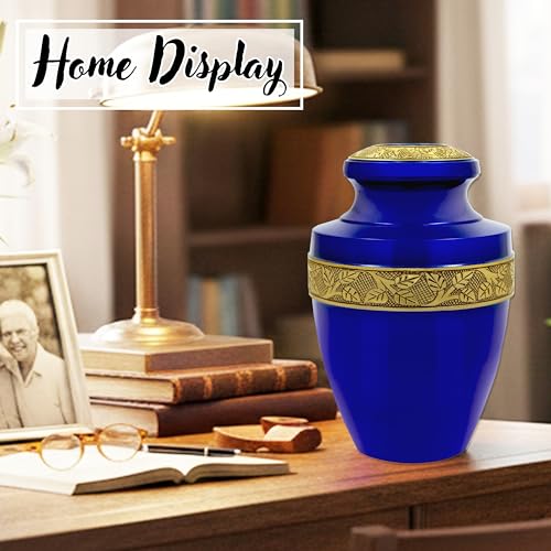 Image of ALPHA Living HOME Urns for Human Ashes Adult Female and Male 200+ Cubic Inches, Decorative Burial Urn, Funeral Cremation Urns for Women and Men, Handcrafted Urn for Ashes Adult, 11 inch Blue Gold