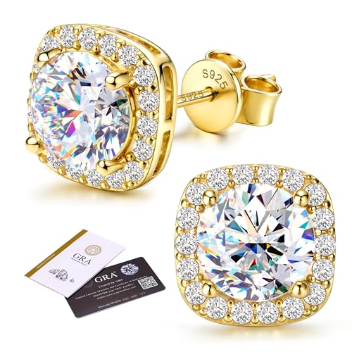 GEMQUEEN Moissanite Halo Earrings Studs 925 Sterling Silver, 3CTW