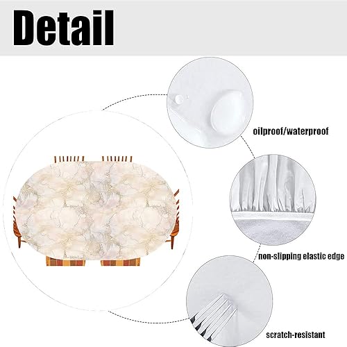 Miniatura 4 de ESFVRG Mantel ajustable elástico ovalado de mármol, fondo de mármol rosa y melocotón, para decoración de mesas de cocina y comedor, picnic al aire