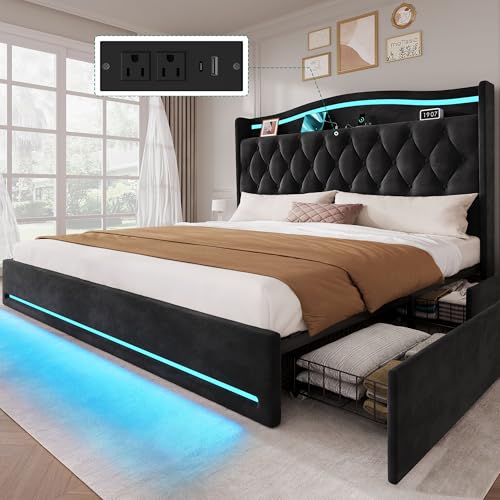 Photo 1 of YITAHOME King Size Bed Frame with Storage Drawers and RGB LED Lights