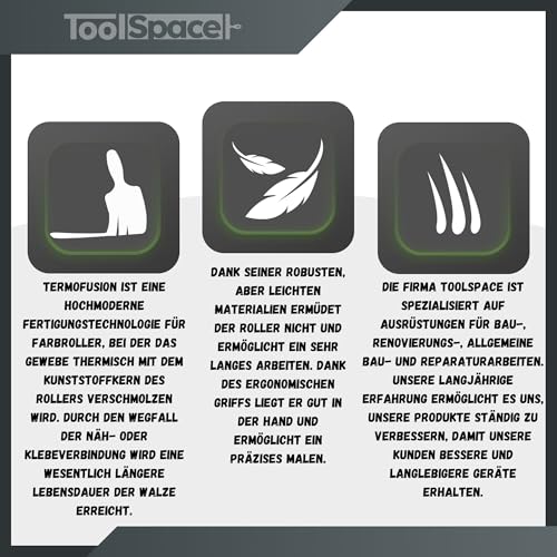 ToolSpace Velours Lackwalze - Φ50 mm - 25 cm - Fußboden und Möbelroller - Lackrollen für Lacke - Schaumwalze, Farbrolle für Holz, Streichen von Möbeln - Epoxidfarben Polyesterharze - Extrem Haltbar
