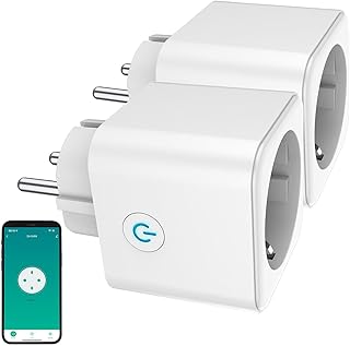 Luminea Home Control Smart Home Steckdose: 2er-Set WLAN-Steckdose, Matter-zertifiziert, Energiekostenmesser, 16 A (Schaltbare Apple, Zeitschaltuhren, Zähler)