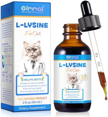 Liquid Lysine for Cats - Immune Health Support, Respiratory Function Booster, Skin & Coat Enhancer, Healthy Eyes Promoter - 60ml Bottle, Roast Chicken Flavor