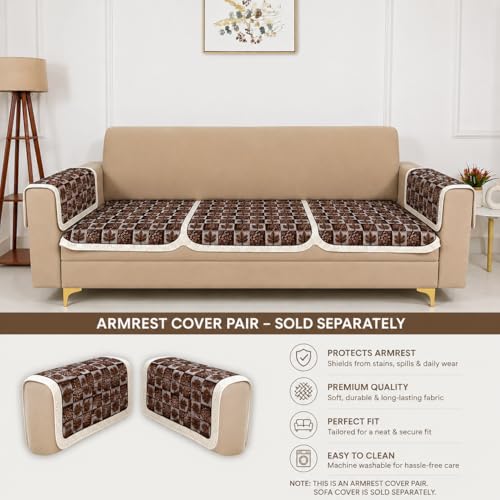 Image of Homerz Premium 'Maharaja Paradise Series' Sofa Cover | Net Fabric Sofa Cover | Washable, Anti-Dust Backed & Wrinkle Resistant Cover (Leafy Checks, 5 (3+1+1) Seater, Only Seat Cover)