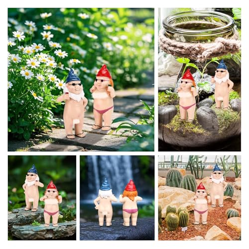 2er Figuren Kunstharz Zwerge Gartendeko, Gartenzwerge für Außen, Garten Deko Gartenstatuen für Draußen, Geschenke für Männer Frauen, Lustig Gartenfiguren für Balkon Wohnzimmer Rasen Office Deko