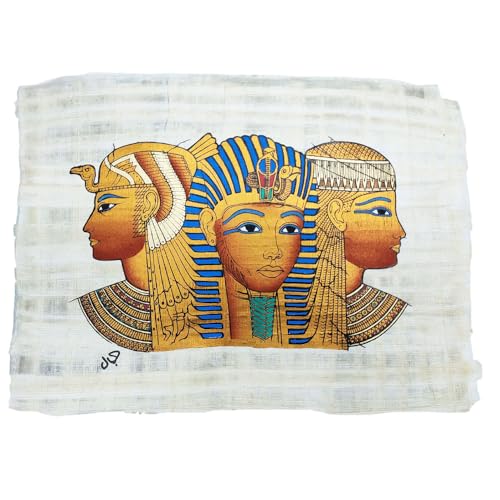 Trois masques pharaoniques sur authentique papyrus égyptien peint à la main, 22 x 33 cm