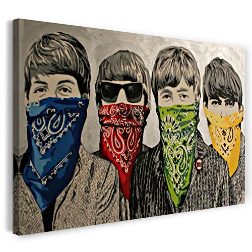 Printed Paintings Impresión sobre Lienzo (60x40cm): Banksy - Beatles Boca Retrato Cubierto con Ha