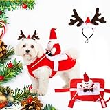 Frienda 2 Pcs Christmas Dog Costume Santa Claus Riding Pet Cosplay Costume and Reindeer Antler Headband Xmas Puppy Clothes Christmas Party Dressing up Outfit for Small Medium Large Dog Cat(XX-Large)