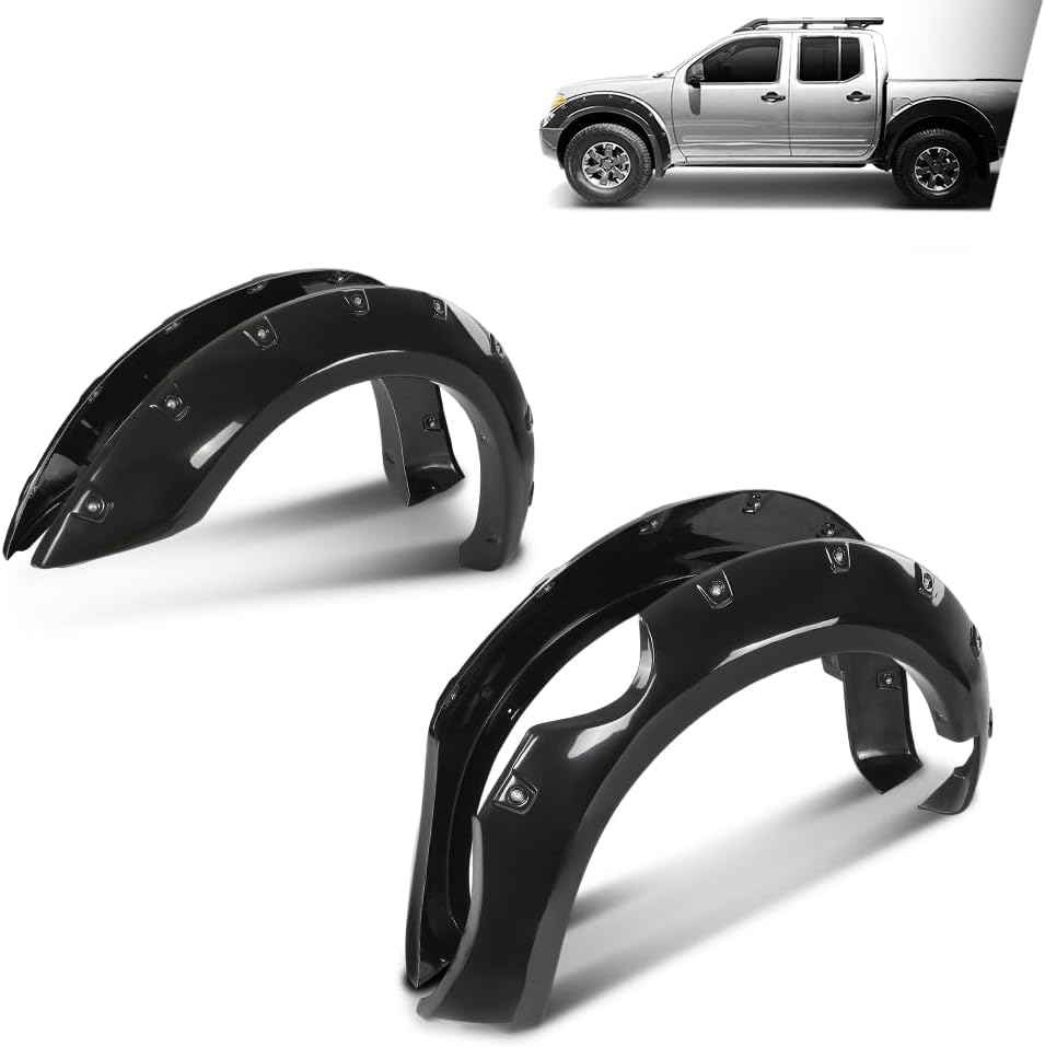 G-PLUS 4PCS Paintable Fender Flares Compatible with Nissan Frontier 2006-2020 Fit 5' Styleside Bed Fit Factory Chrome Front Bumper Black