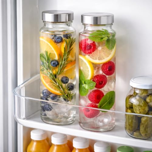 Image of CROCO JAR Transparent Milk, Water and Juice Glass Bottle with Leak-Proof,Beverage Glasses with Air Tight Lid (Pack of 2, 750 ml)