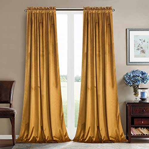 Roslynwood Mustard Gold Velvet Curtains 63 inches Long - Curtains Block Light Rod Pocket Thermal...