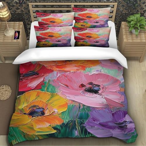 Housse de couette fermeture éclair 140x200cm parure de lit microfibre fleur abstraite - 5