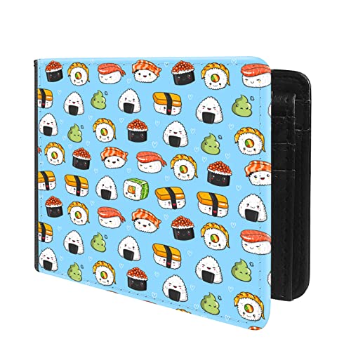 (Funny Sushi Pattern Front Pocket Slim Bifold Leather Wallet RFID Blocking with ID Window for Men