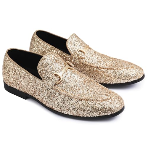 Men's Penny Slip-on Glitter Loafer Metallic Cap Toe Tuxedo Dress Shoes Sparkly Sequins Smoking Slipper Prom Party Wedding Comfortable Lightweight