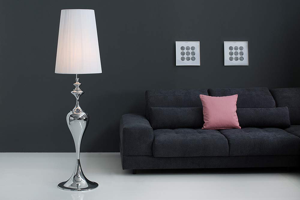 Edle Lampe Design Stehleuchte LUCIE Leuchte weiß 160cm Stehlampe Metall Lampenschirm Weiß Textilschirm