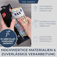 VON HEESEN Slim Wallet mit Münzfach & RFID Schutz - kleine Geldbörse Herren & Damen - Echtleder Kartenetui Geldbeutel für Männer & Frauen Portmonee - Kreditkartenetui Portemonnaie Schwarz – Ansicht 5