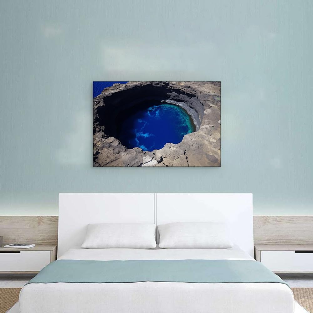 Canvas for Living room. Mystic Blue Serenity: Discover the Isolated Sinkhole Oasis, 27 x 18 inch Canvas Wall Art - Ready to Hang