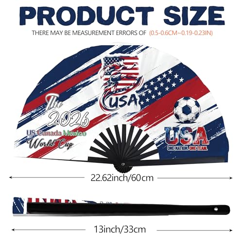 2026 World Soccer Cup Folding Fans – Soccer Game Day Essentials for Stadium Chants, Party Favors, Gifts & Accessories, USA Outfit for Women Men – One Size