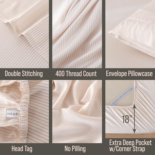 Image of Bella Coterie Luxury Bamboo Viscose Queen Size Sheet Set | 100% Organically Grown | Ultra Soft | Cooling for Hot Sleepers | 18 inch Deep Pocket [Striped Dune]