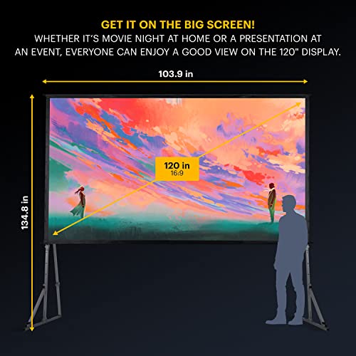 Kodak 120” Dual Projector Screen W/Stand | Fast Fold Gray Front & Rear Projection Backdrop For Outdoor & Indoor Movies With Tripod, Outdoor Stability Kit, & Black Storage Carry Case #TOP1