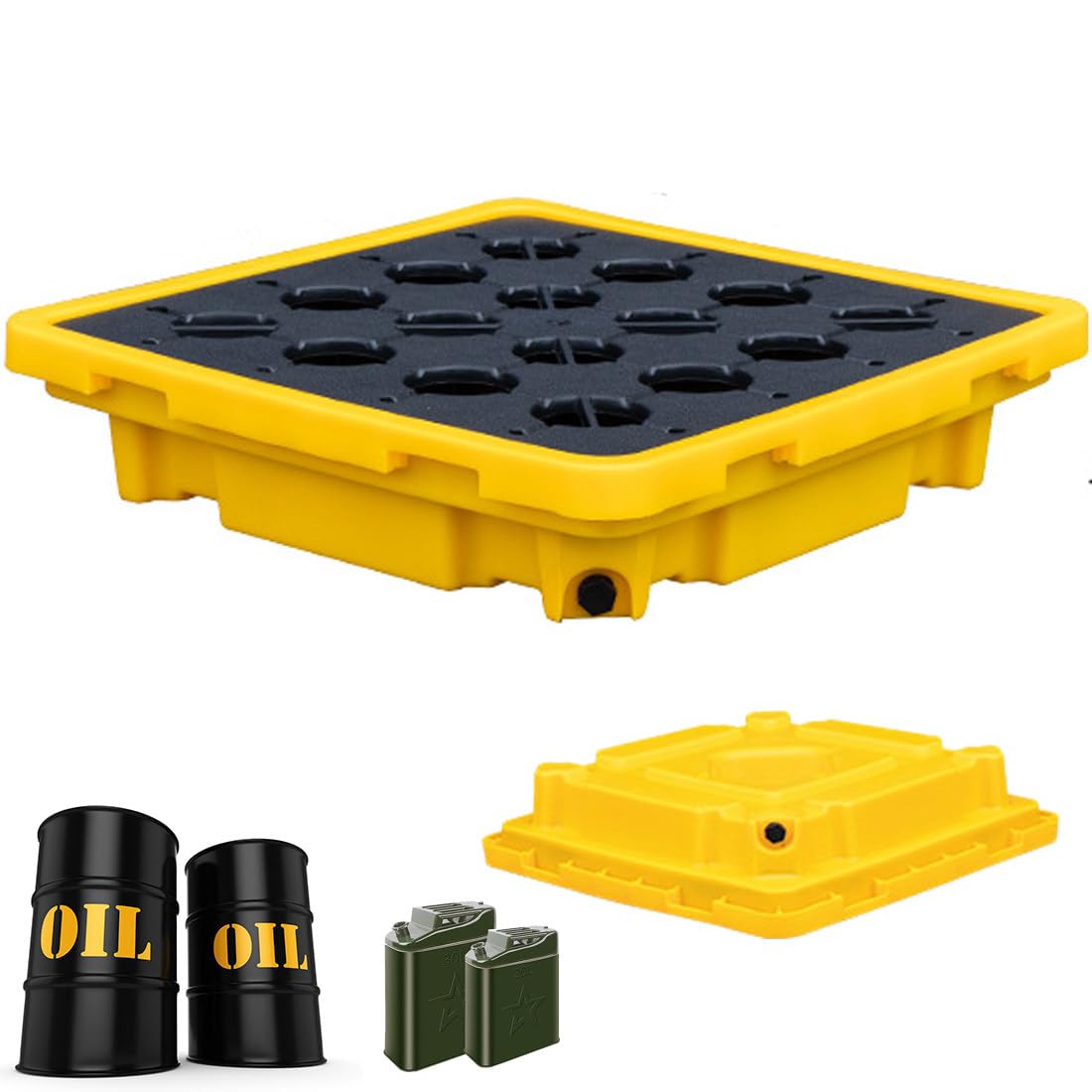 QUSYZD Heavy-Duty Drum Spill Containment Pallet, Leak-Proof Nestable Oil Drum Tray, Anti-Slip Polyethylene Spill Platform with Drain for Garage Storage, 49x35x9cm,67 * 67 * 15cm