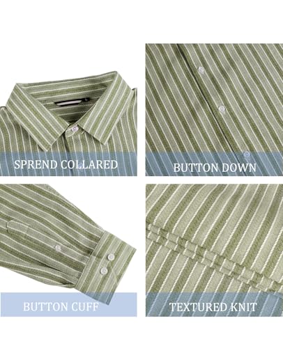 Ecosunny Men's Striped Button Down Shirts Long Sleeve Casual Textured Fall Regular Fit Work Dress Shirt4