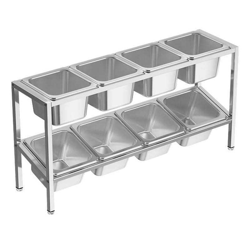 Stazione per pizza in acciaio inox, dispenser per condimenti da banco con scomparti per salse, spezie e frutta, organizer portaspezie (argento-A, 70,5 x 18,5 x 35 cm)