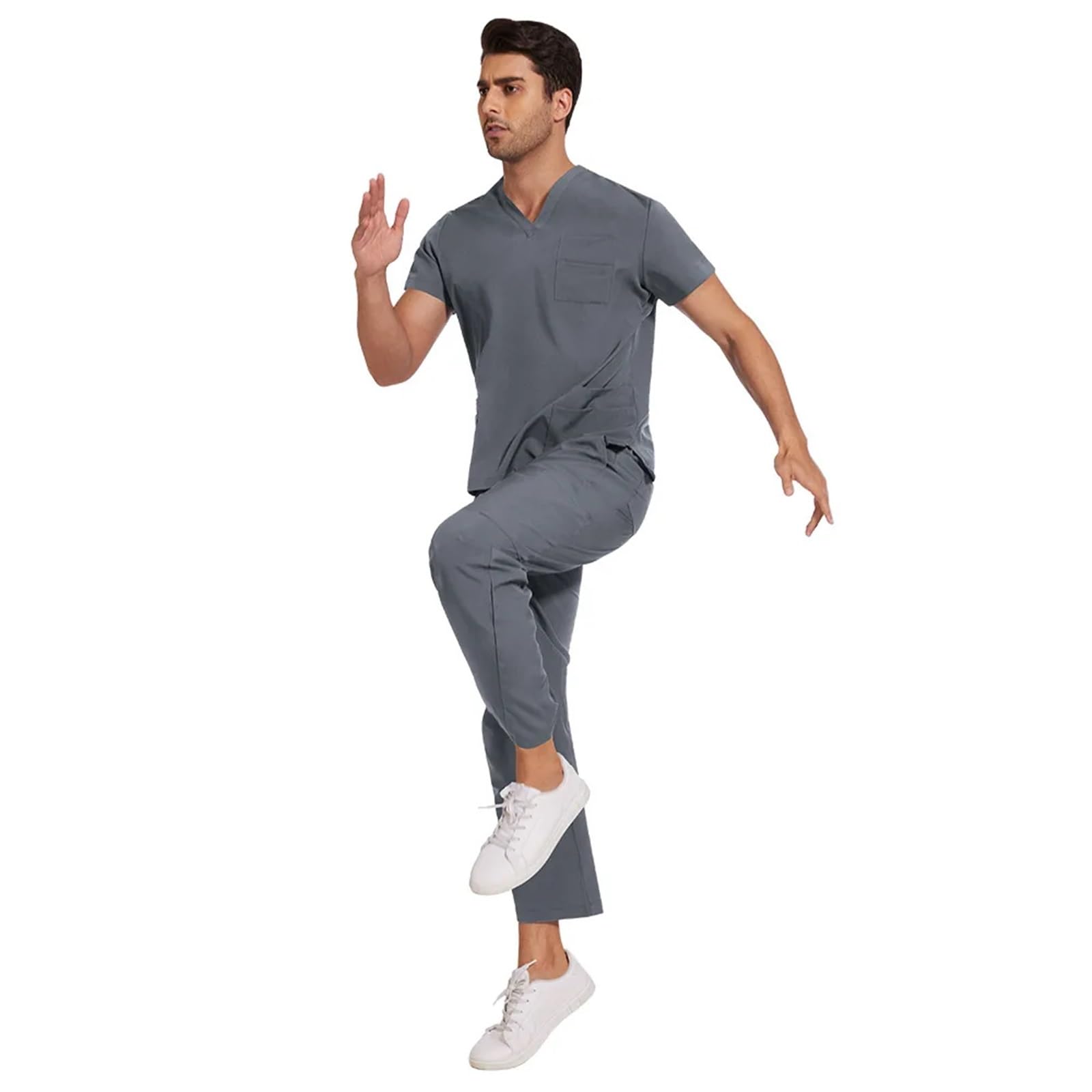 AHUFGN Nurse Scrubs Women Sanitary Dentist Medical Nursing Veterinary Surgical Uniform Men Work Wear Jogger Man Scrubs Set(Color 4,L)