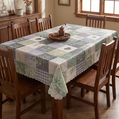 Image of Dakshya Industries PVC Waterproof Dining Table Cover 54x78 Inch for 6 Seater | Floral Printed Washable Oilproof Dustproof Table Cloth for Home Kitchen Dining Table (Copper Charm)