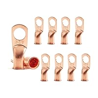 Vista 41 de 1/0 AWG 1/4" Stud (25 piezas), Terminal de Anillo de Batería de Servicio Pesado, Conectores de Calibre 0, Lengüetas de Alambre de Cobre de 1/0