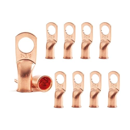 Miniatura 41 de 1/0 AWG 1/4" Stud (25 piezas), Terminal de Anillo de Batería de Servicio Pesado, Conectores de Calibre 0, Lengüetas de Alambre de Cobre de 1/0