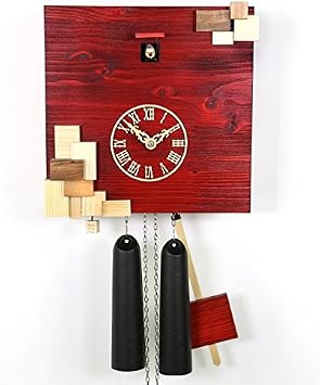 MusicBoxAttic VDS Certified Red with Natural Wood Accents 8 Day Modern Romba Art Cuckoo Clock by Rombach and Haas Sale Price - Code romba20