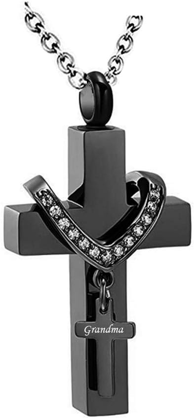 Black Cross Urn Necklaces for Ashes Cremation Crucifix Keepsake Memorial Pendant Necklace