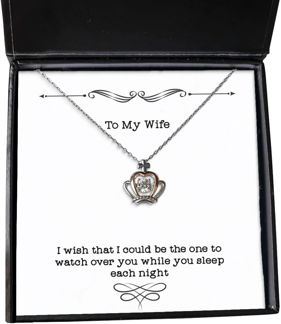 Krumfortable Living I Wish That I Could be The one to Watch Over You While You Sleep Each Night Crown Pendant Necklace, Wife Jewelry, Reusable for Wife