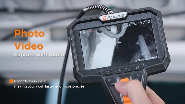 Image of FOXWELL Elite 220 Two-Way Articulating Borescope, 0.24in Ultra-Slim Endoscope Camera with Light, 1920P HD, IP67 Waterproof, 5.3FT Flexible Snake Scope for Automotive Engine Pipe Home Inspection