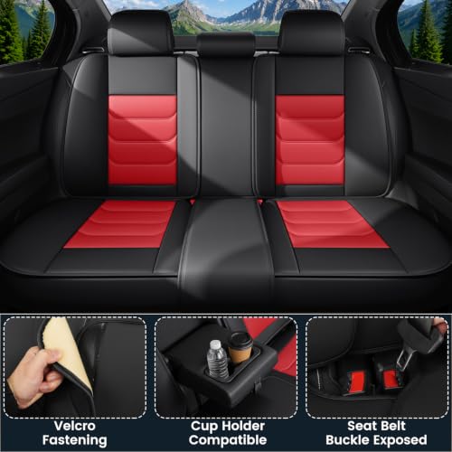 Image of Car Seat Covers Custom Fit Kia Telluride 2020-2026, Waterproof Nappa Leather Car Seat Protector, Breathable Car Seat Cushion, Seat Covers for Car(5 Seats Luxury /Black&Red)