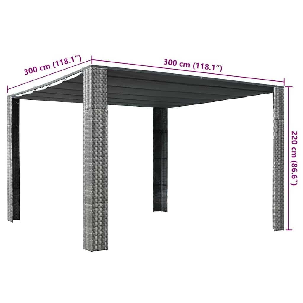 Gazebo da giardino, 3 x 3 m, con tetto scorrevole, in polyrattan, grigio antracite, robusto telaio in acciaio, tettoia per terrazza, giardino, barbecue, picnic, feste, 300 x 300 x 220 cm